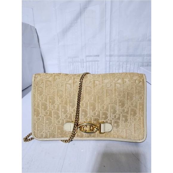 Authentic Christian Dior Vintage Trotter Canvas Chain Shoulder Bag Beige/Cream - Picture 14 of 14